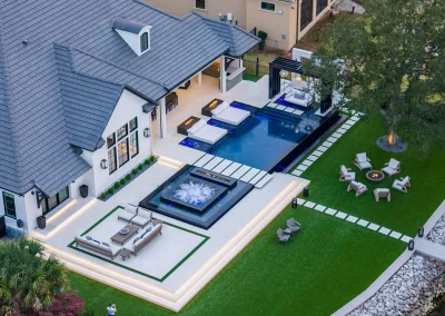 Reflections, pool and hot tub